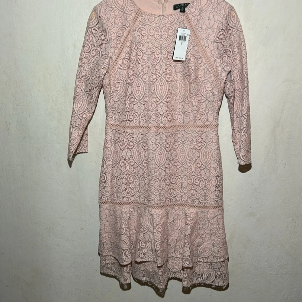 Lauren Ralph Lauren Lace Pink/Black Drop-Waist Dress Size 4 NWT